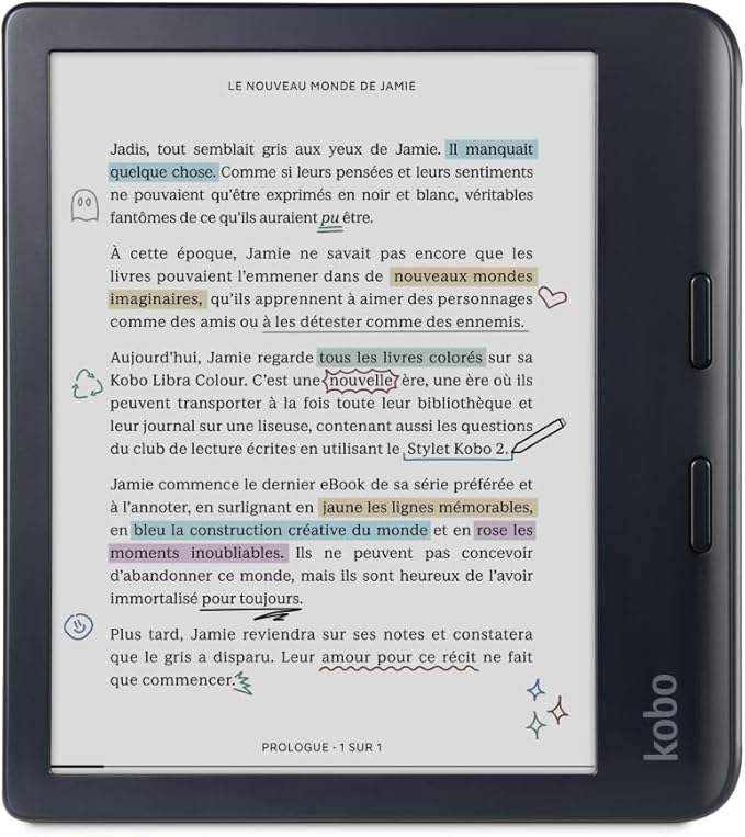 Rakuten Kobo Libra Color eReader 7 Zoll wasserdicht mit E Ink Kaleido 3 Farbdisplay, Dunkelmodus und Hörbüchern – N428-KU-BK-K-CK